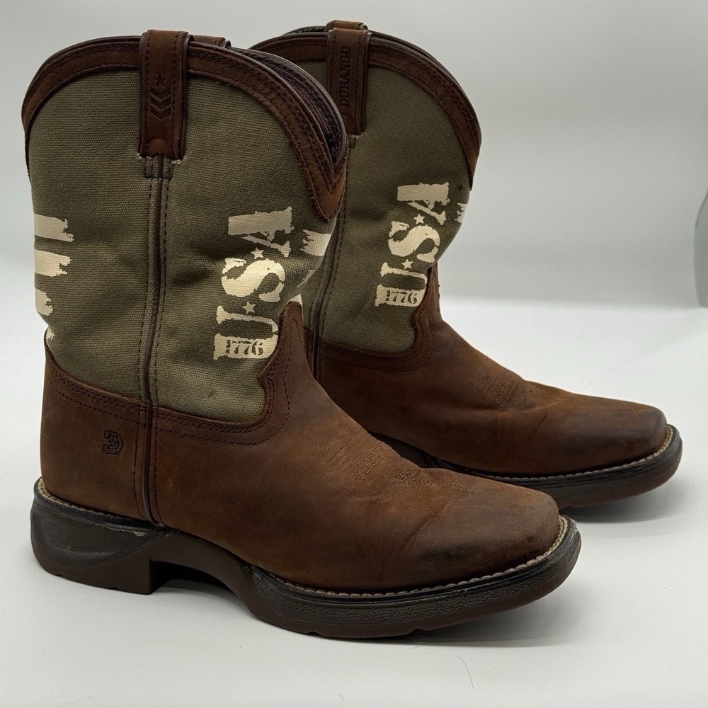 Durango Youth size 4.5M Lil' Rebel Army Green Western Cowboy Boots USA Flag